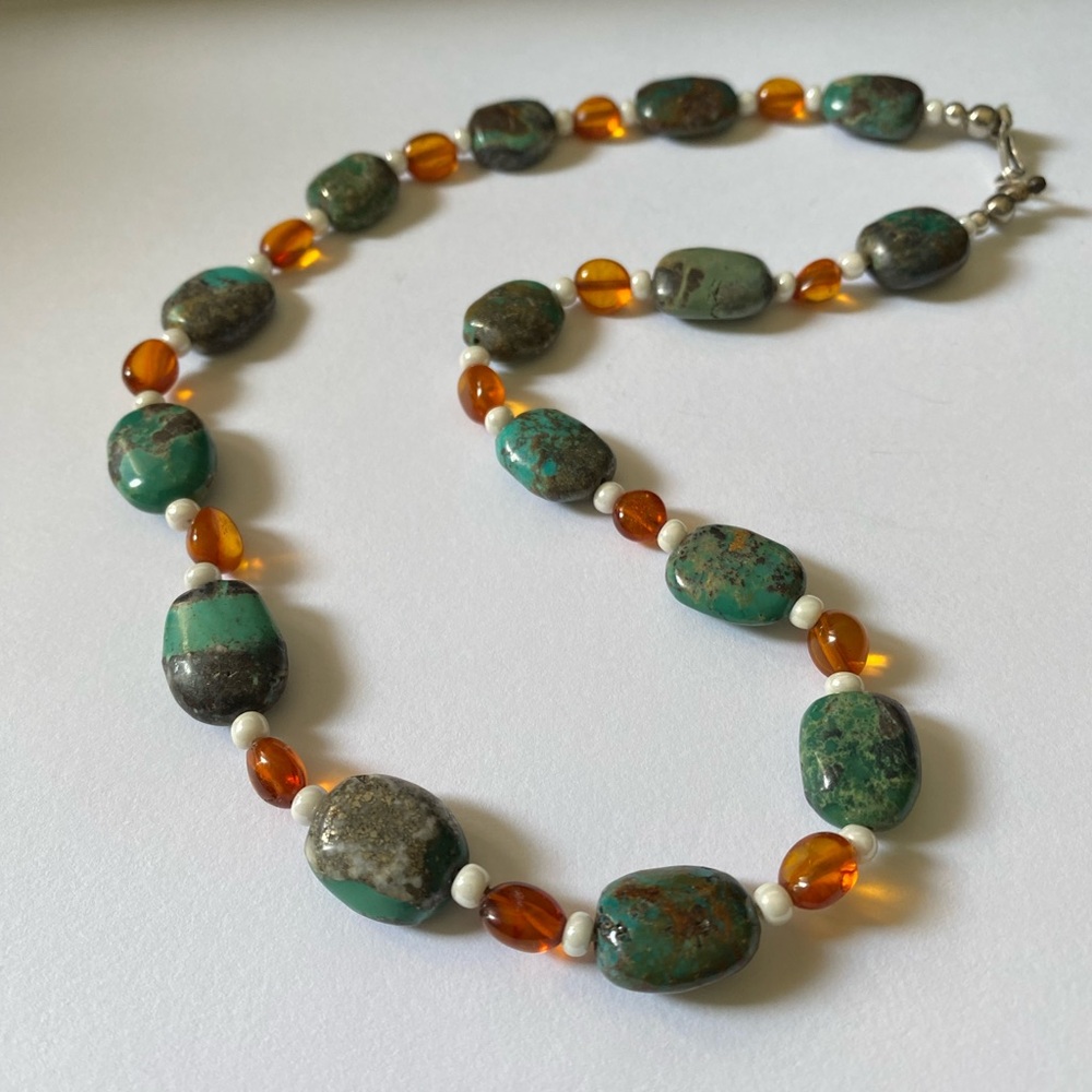 Vintage Turquoise and Amber Beaded Necklace
